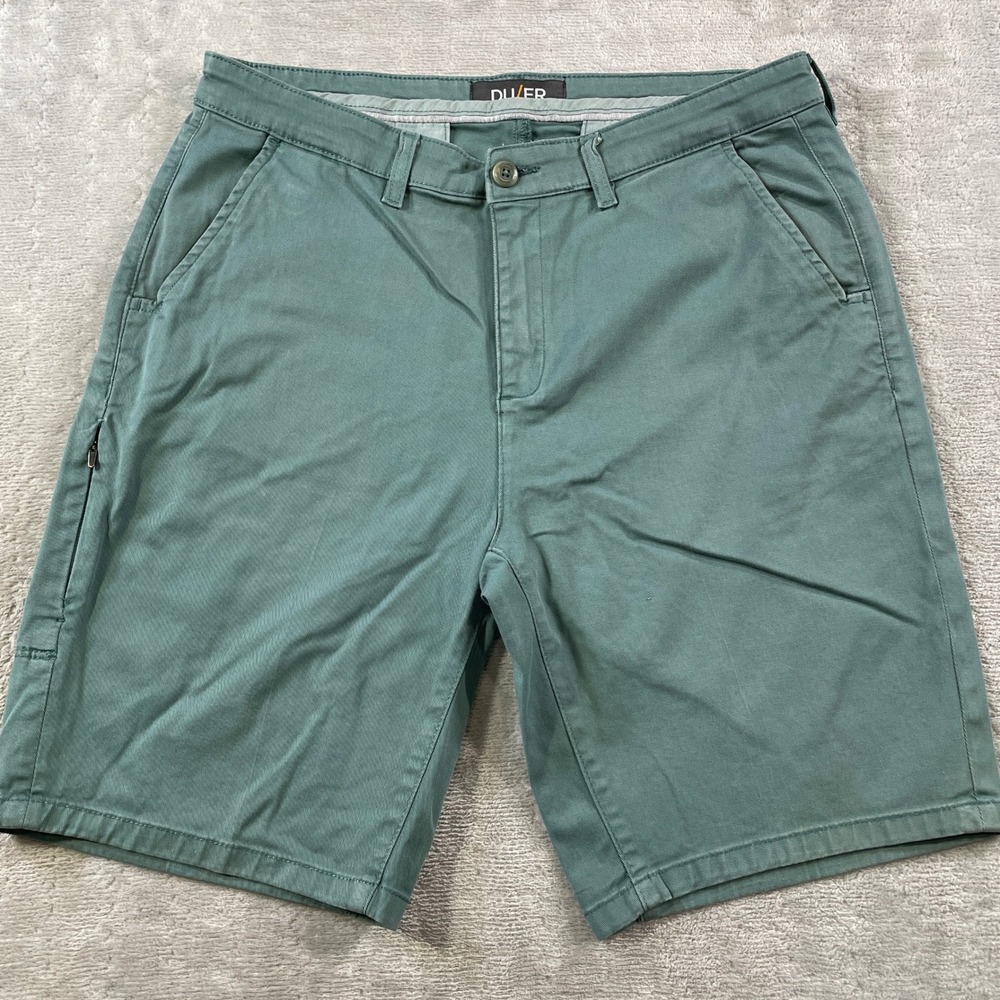 DU/ER Live Free Journey Chino Shorts Mens 33 Green Stretch Preppy Light Casual